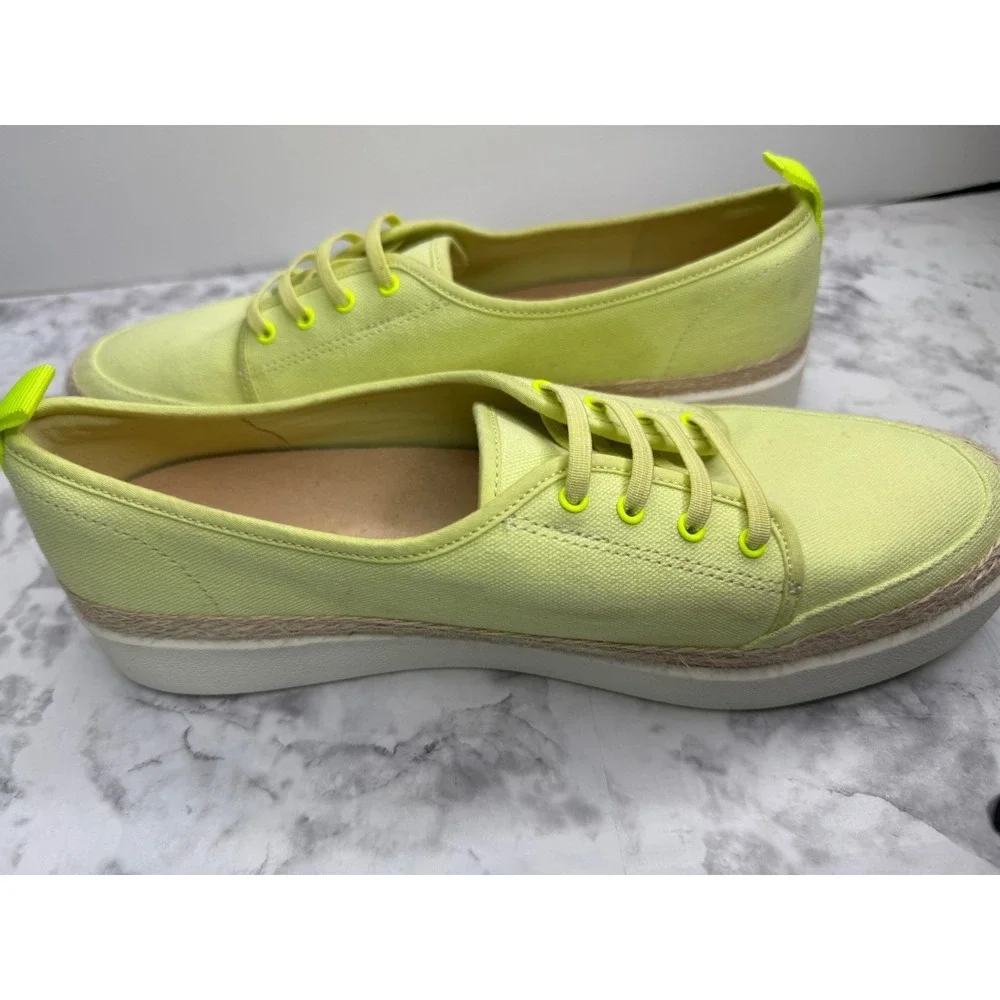 Vionic Women Lime‎ Green Canvas Espadrille Platform Sneakers Orthotic Lace Up 9